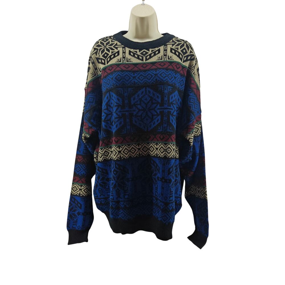 Vintage Obermeyer Sweater Mens Tall XLarge Taos Aztec Southwest Pattern Knit 90s